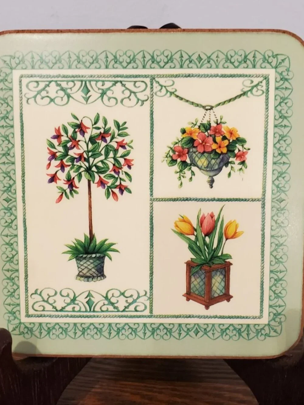 Aynsley Garden Coasters Acrylic Cork Back Square Planter Flower Set of 4 England